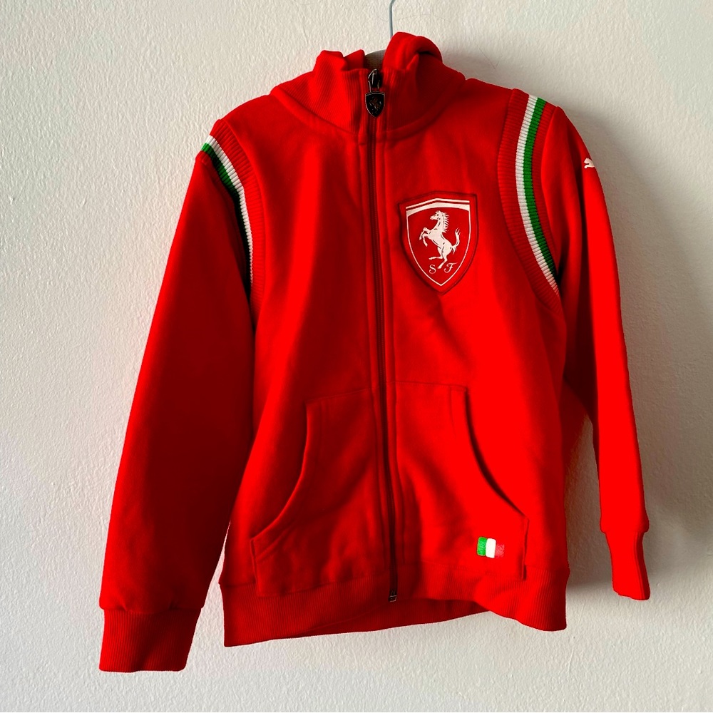 FERRARI BOYS RED LONG SLEEVES WITH NECKLINE WINDBREAKER ZIP JACKET, SIZE 5-Y